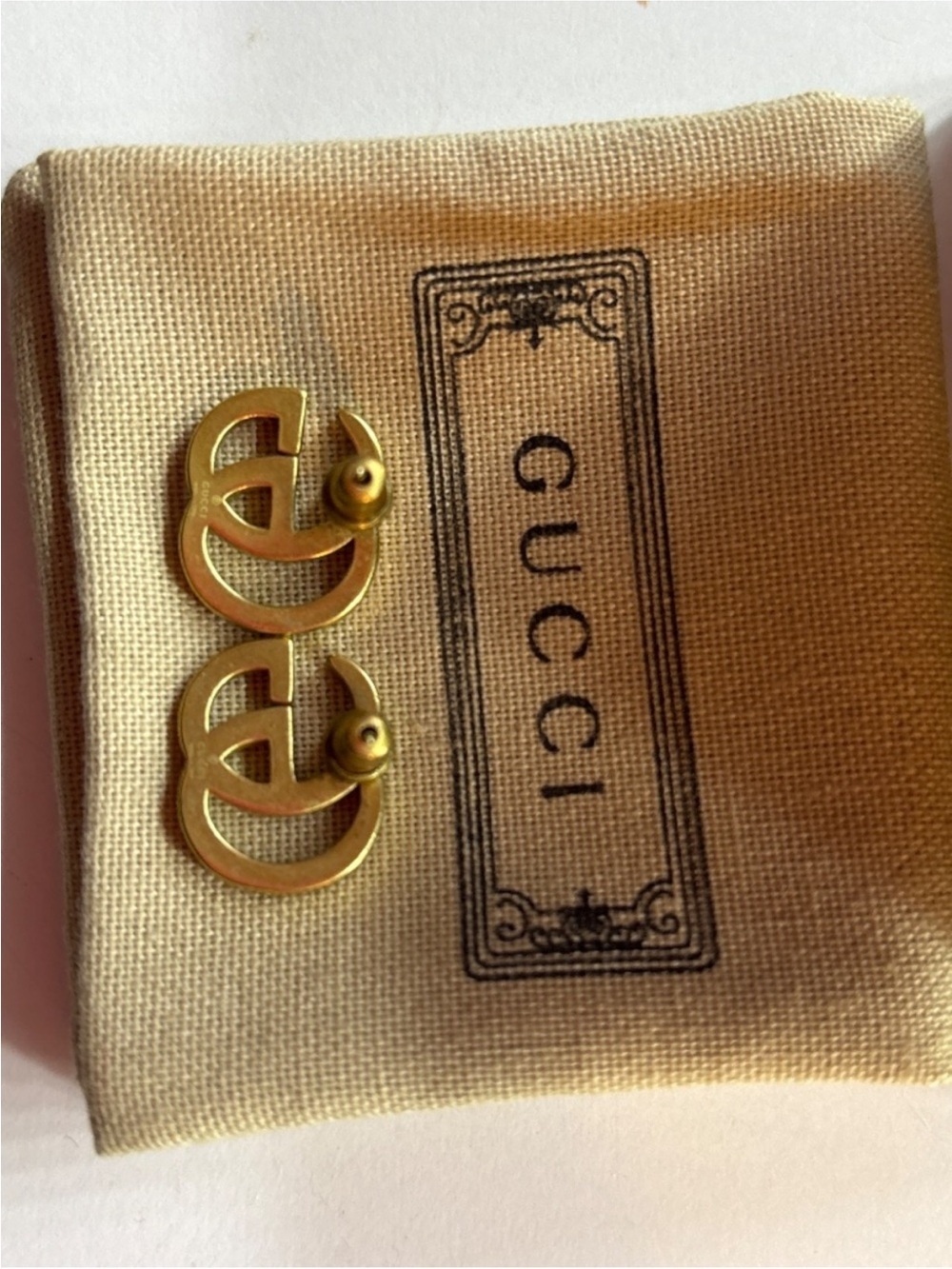 Gucci Gold-Tone Double G Enamel Red Stud Earrings - Picture 2 of 2